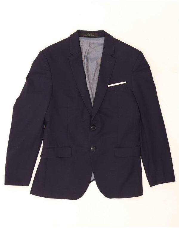 Zara Herre 2-knaps blazerjakke EU 46 Small Navy Blue Viscose
