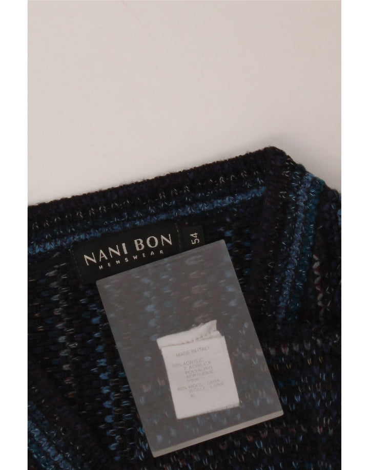 NANI BON Herre V-hals sweater IT 54 XL Marineblå stribet akryl