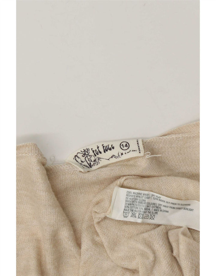 Fat Face Dame Longline Åben Cardigan Sweater UK 14 Medium Beige Flecked