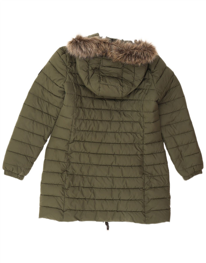 Superdry Polstret frakke med hætte til kvinder UK 14 Stor Khaki Polyester