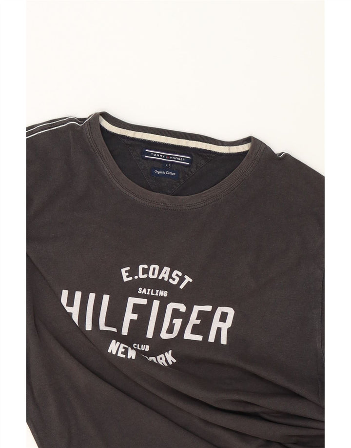 TOMMY HILFIGER Mens Graphic T-Shirt Top Large Black Vintage Tommy Hilfiger and Second-Hand Tommy Hilfiger from Messina Hembry 