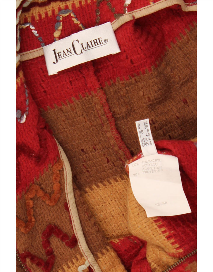 JEAN CLAIRE Dame Cardigan Sweater UK 8 Lille rødstribet akryl