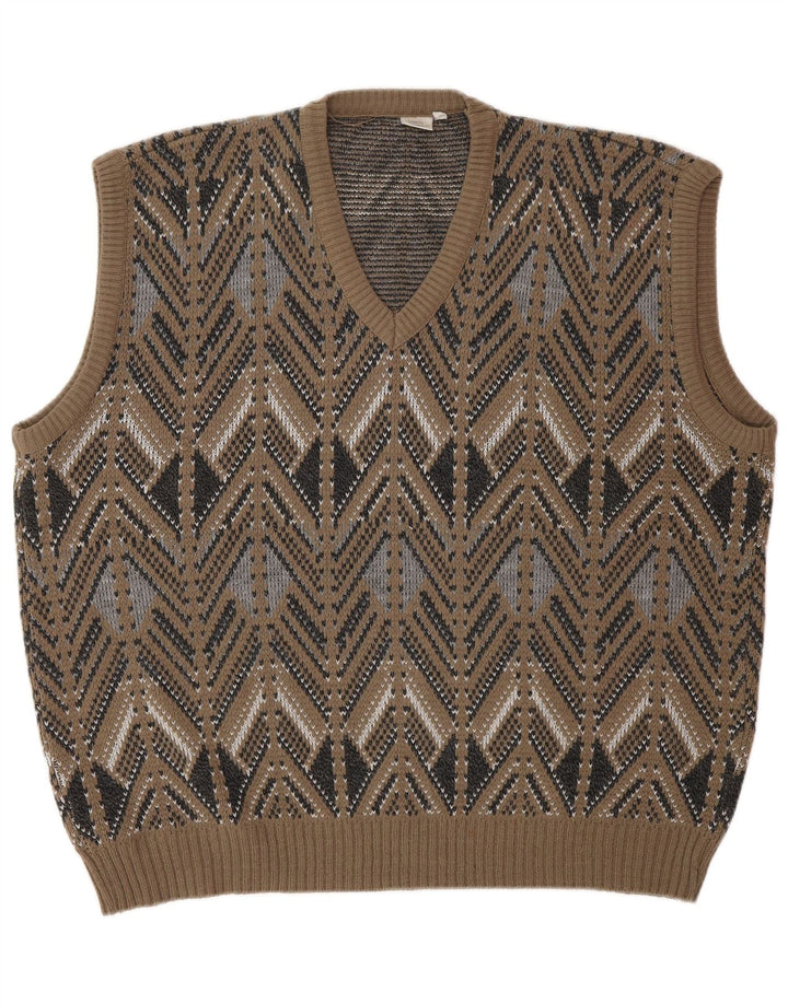 VINTAGE Herrevest Tank Top IT 52 Large Brown Fair Isle