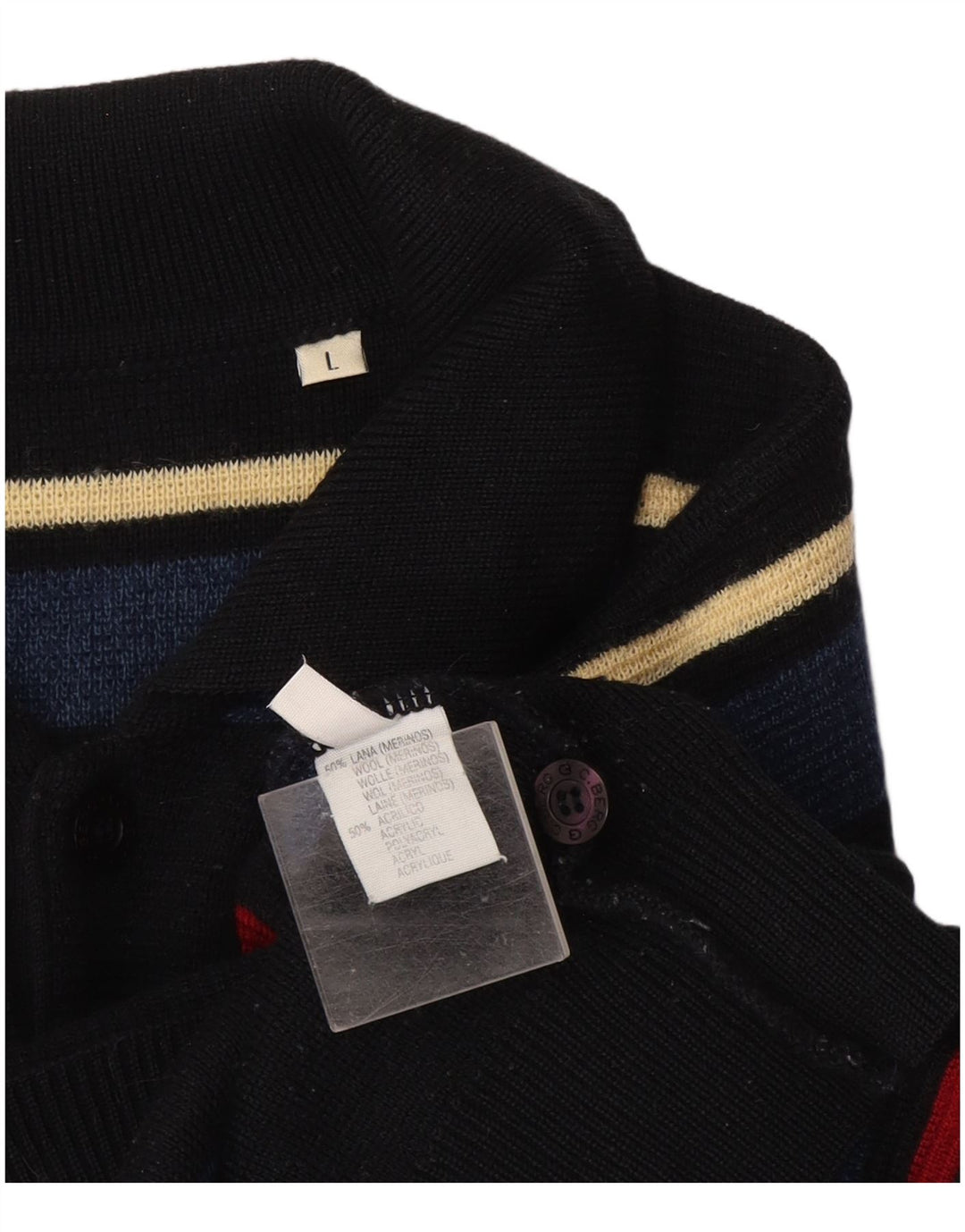 Vintage herre polo hals sweater stor sort stribet uld
