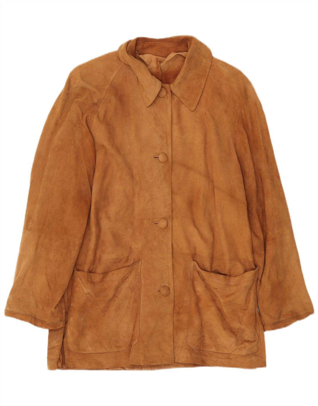 VINTAGE Dame ruskindsjakke IT 42 Medium Beige Læder