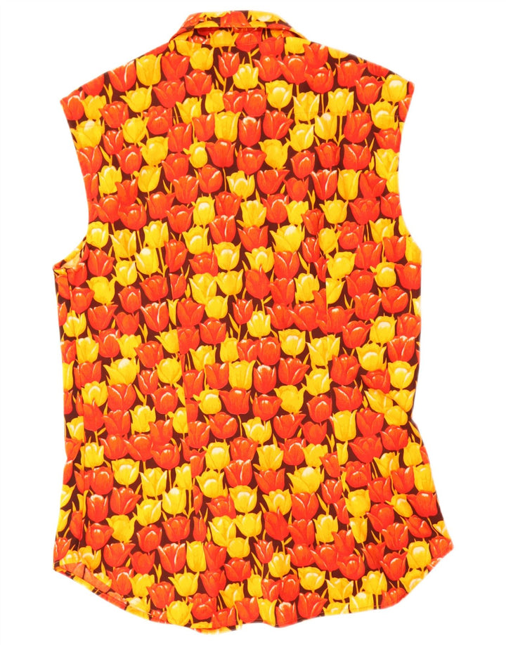 Vintage herre ærmeløs skjorte lille flerfarvet blomstret polyester