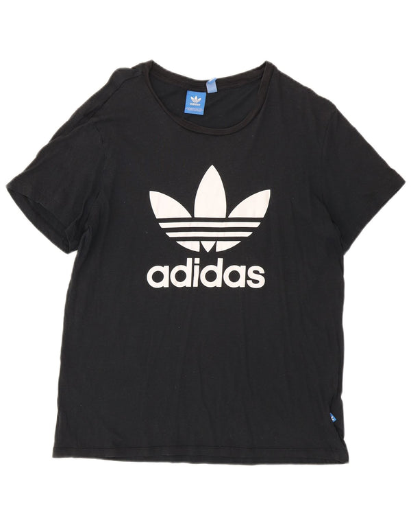 Adidas Dame Oversized grafisk T-shirt Top UK 10 Small Black Bomuld
