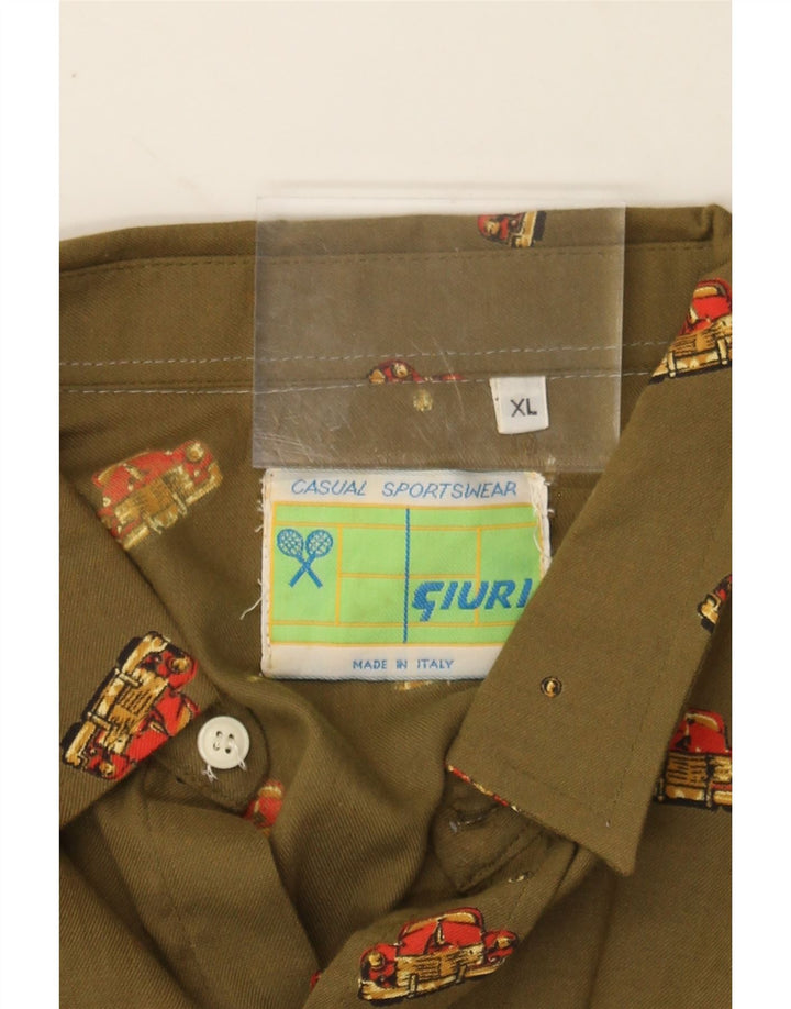 VINTAGE Mens Abstract Pattern Shirt XL Khaki Vintage Vintage and Second-Hand Vintage from Messina Hembry 
