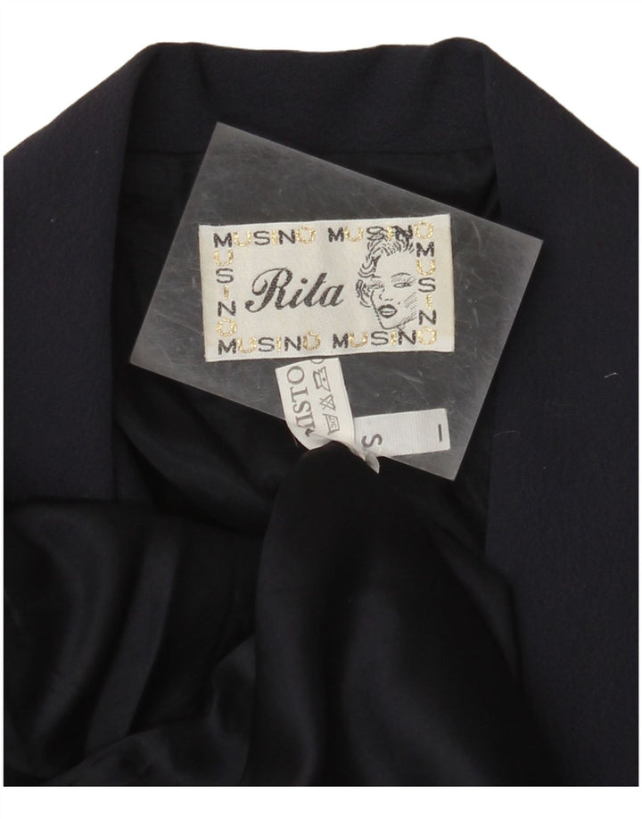 VINTAGE Dame Longline Blazer Jacket UK 10 Small Navy Blue