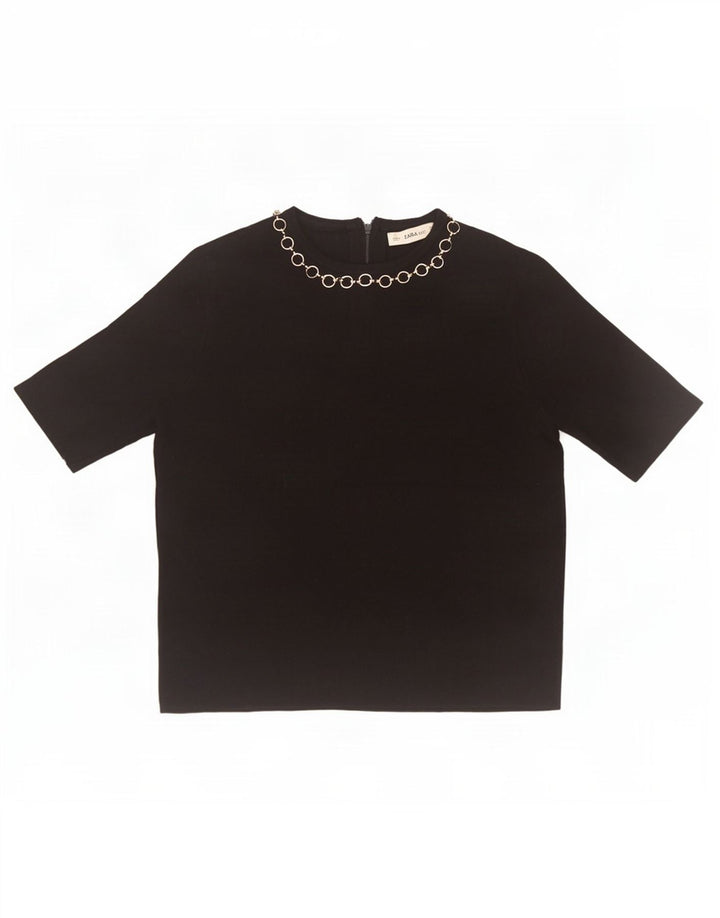 Zara Dame Bluse Top UK 10 Lille Sort