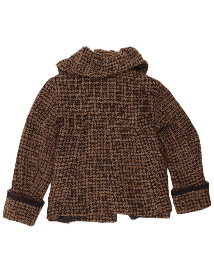Zara Dame 4-knaps blazerjakke UK 16 Large Brown Houndstooth Uld