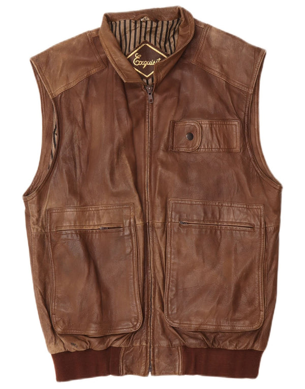Exquisit Herre Læder Utility Gilet IT 52 XL Brun