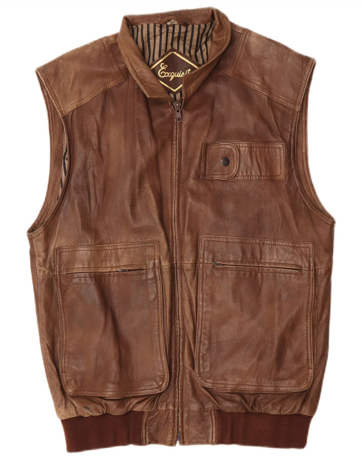 Exquisit Herre Læder Utility Gilet IT 52 XL Brun