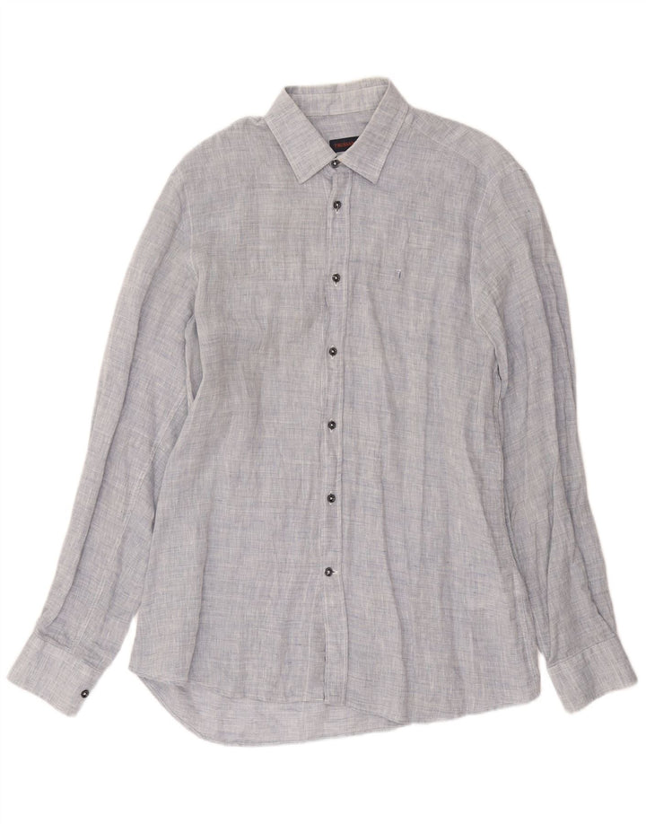 Trussardi herreskjorte str. 39 Medium Blue Flecked Linen
