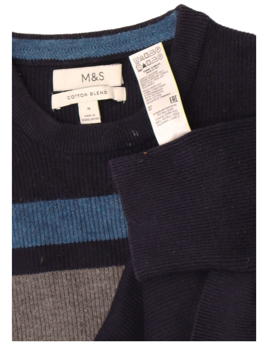 Marks & Spencer Herre sweater med rund hals, medium marineblå farveblok