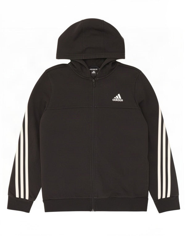 Adidas hættetrøje med lynlås til drenge 13-14 år Sort bomuld