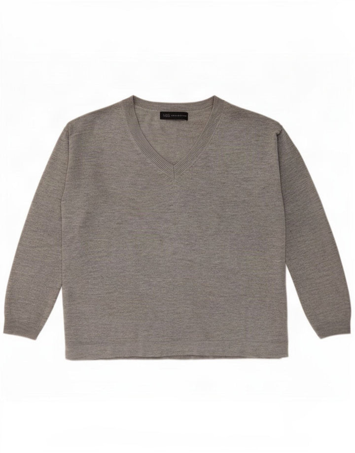 Marks & Spencer Dame Oversized V-hals sweater UK 10 Small Grey