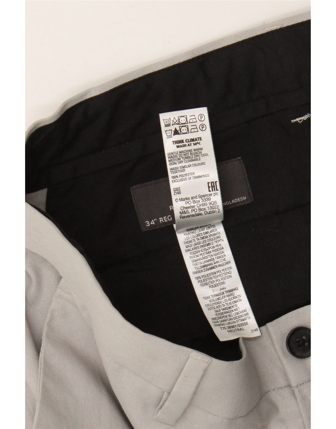 Marks & Spencer Herre Regular Fit Chinobukser W34 L31 Grå polyester