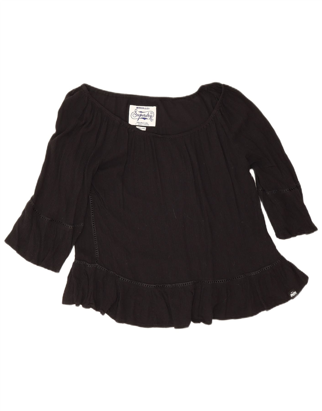 Superdry Dame 3/4-ærmet bluse Top UK 16 Large Black Viscose