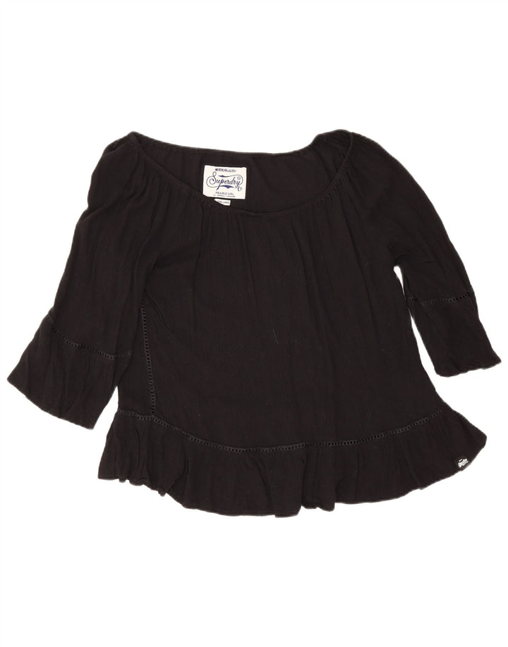 Superdry Dame 3/4-ærmet bluse Top UK 16 Large Black Viscose