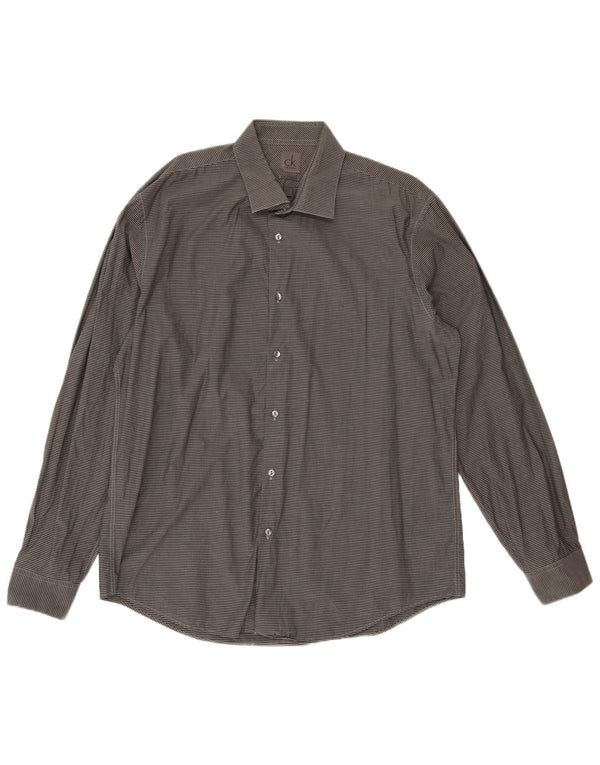 Calvin Klein Herre Slim Fit Skjorte Størrelse 44 17 1/2 XL Grå Gingham Bomuld