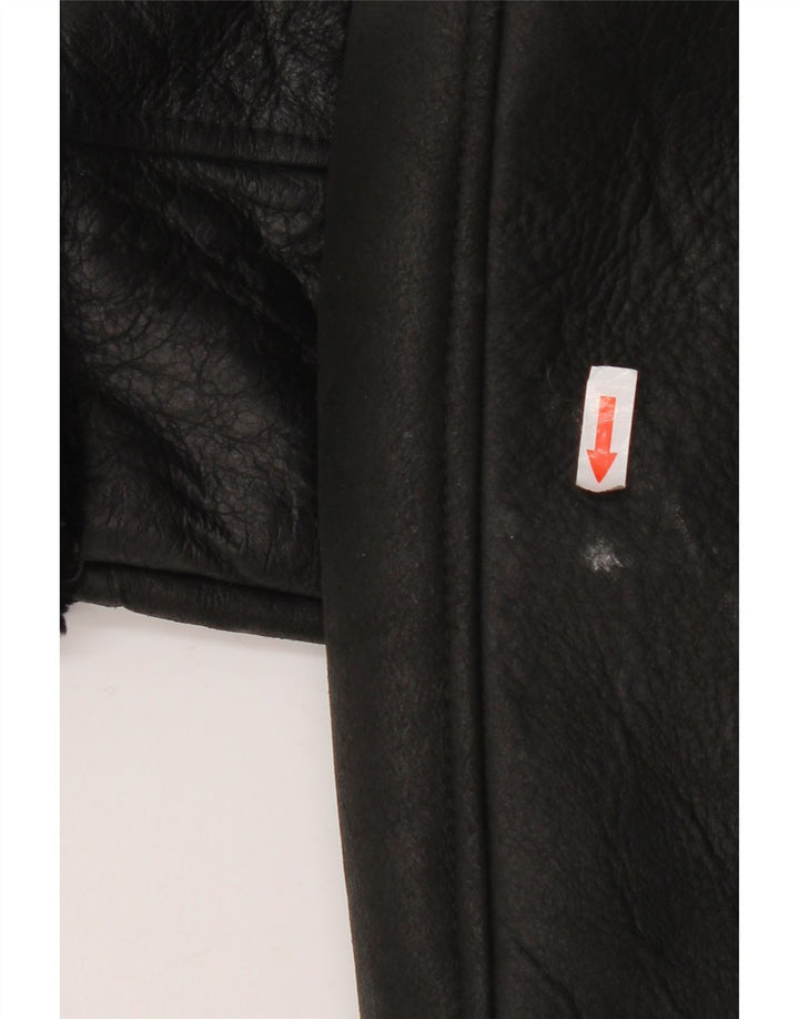 Vintage Dame Shearling Coat EU 40 Medium Sort Læder
