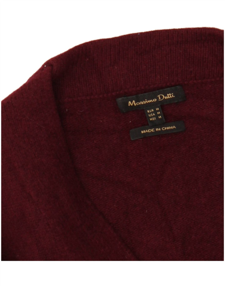 MASSIMO DUTTI Dame Longline Cardigan Sweater UK 12 Medium Burgundy