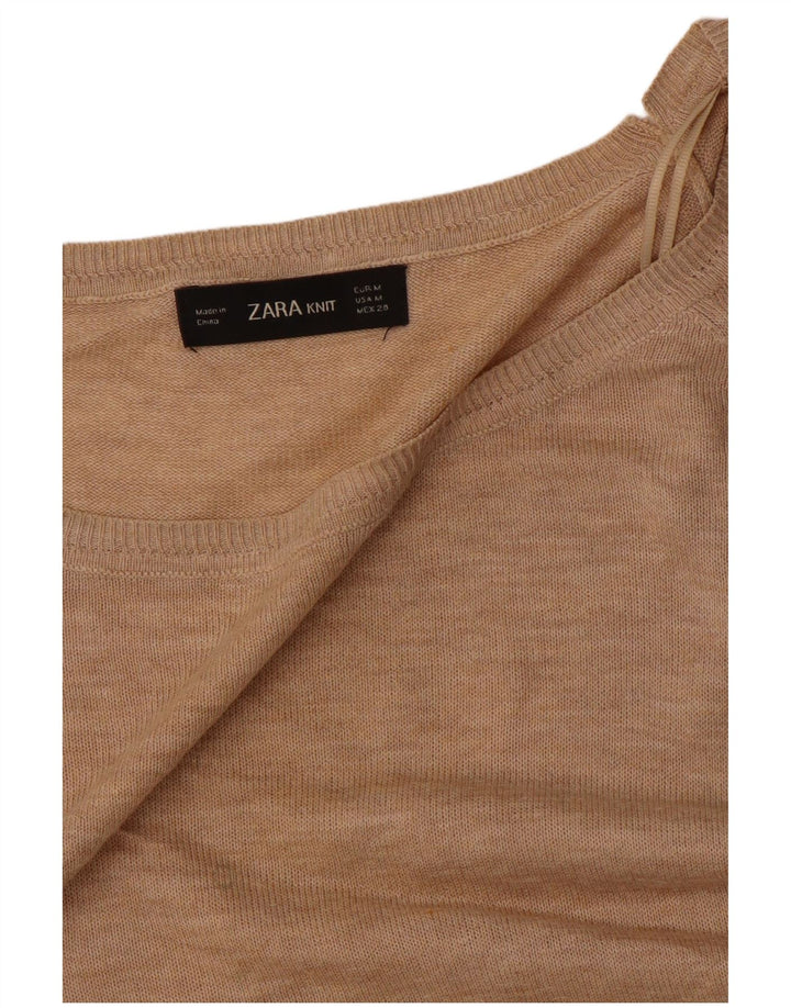 Zara Dame Oversized Boat Neck Jumper Sweater UK 14 Medium Beige