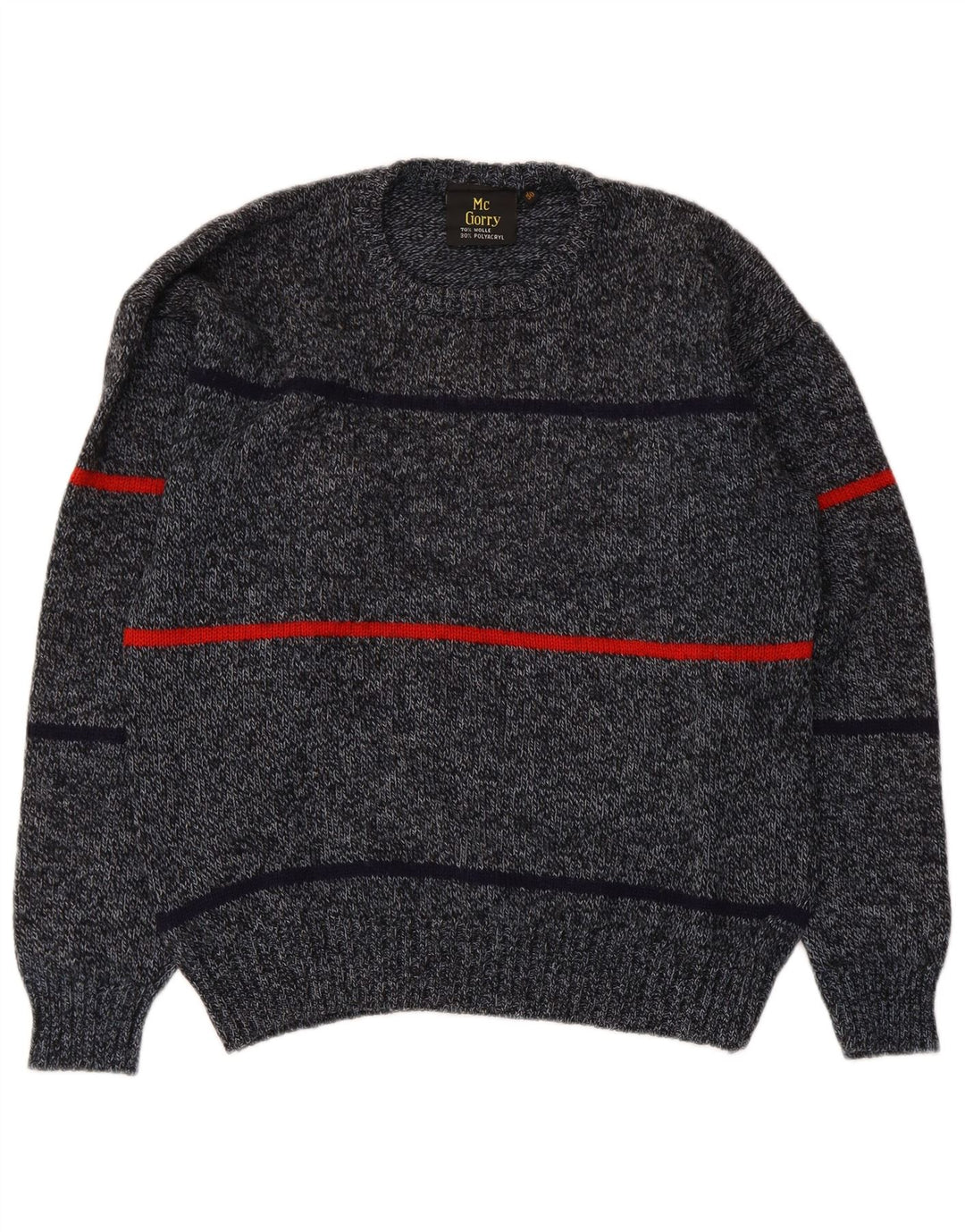 Vintage mænd med rund hals sweater IT 50 mellem grå stribet uld
