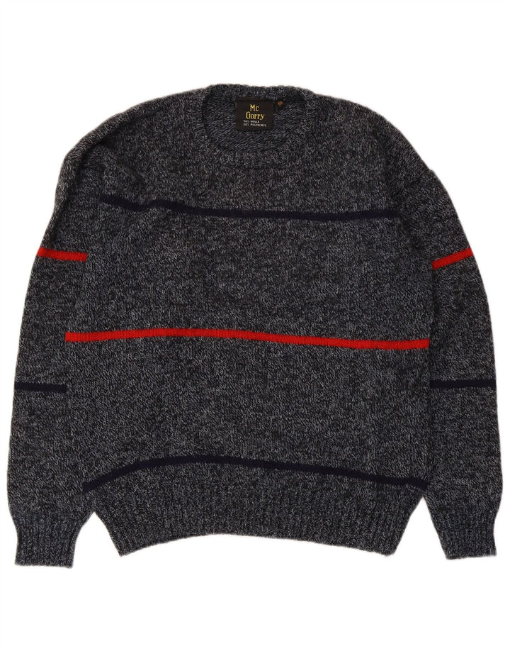 Vintage mænd med rund hals sweater IT 50 mellem grå stribet uld