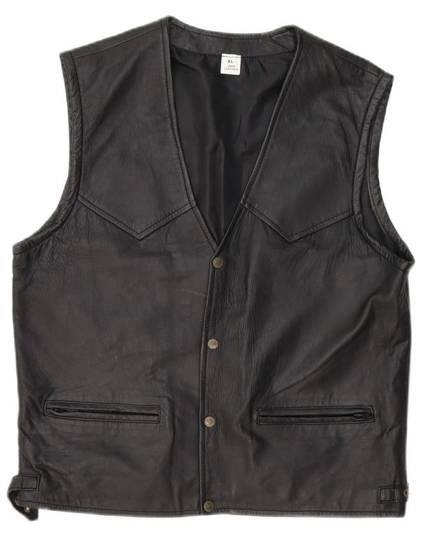 Vintage Herre Læder Gilet UK 42 XL Sort Læder