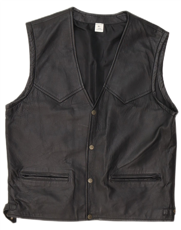 Vintage Herre Læder Gilet UK 42 XL Sort Læder