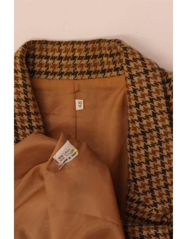 Vintage Dame 2-knaps Blazer Jacket IT 48 XL Brun Houndstooth Uld