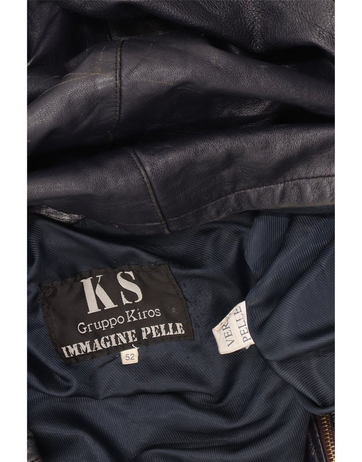 Vintage herre læderjakke IT 52 XL marineblåt læder