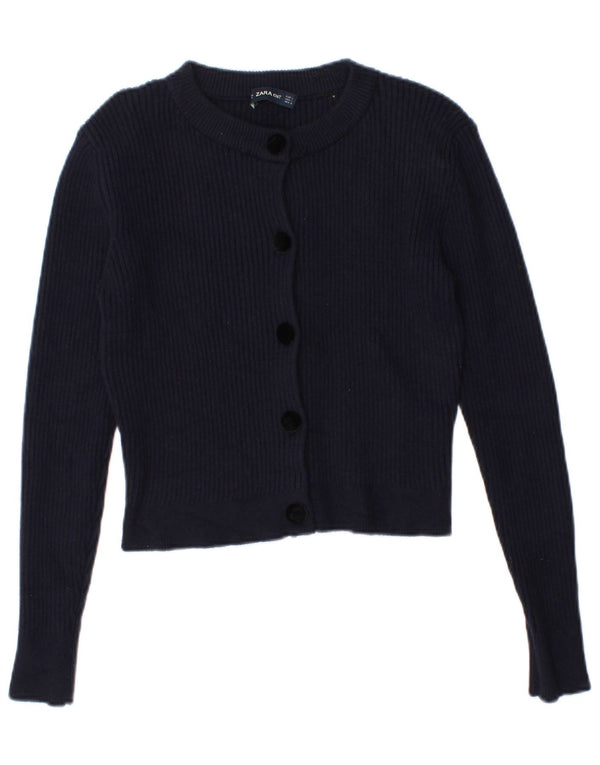 Zara Womens Crop Cardigan Sweater UK 14 Large Navy Blue Acryl