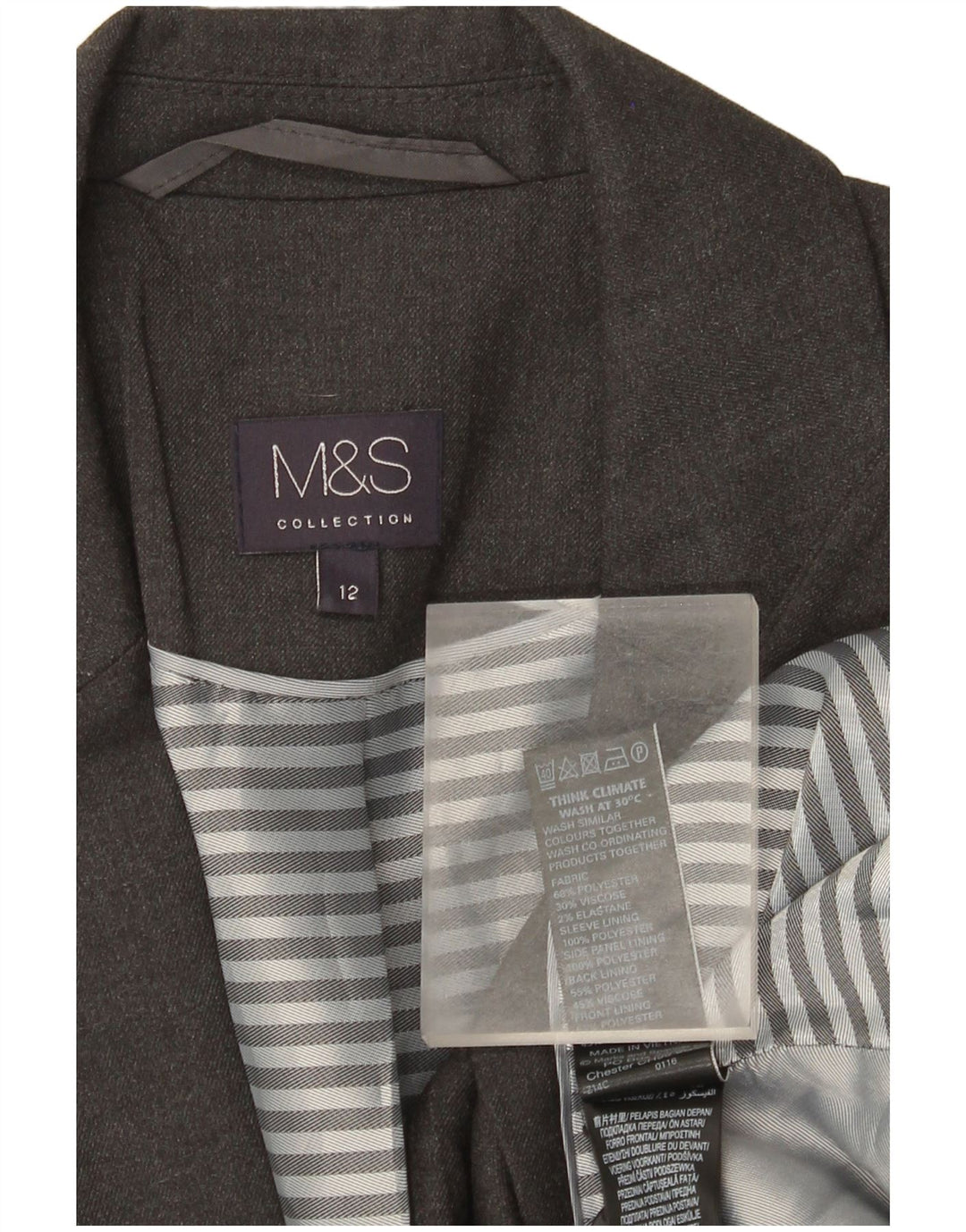 Marks & Spencer Dame 1-knaps blazerjakke UK 12 Medium Grey Polyester