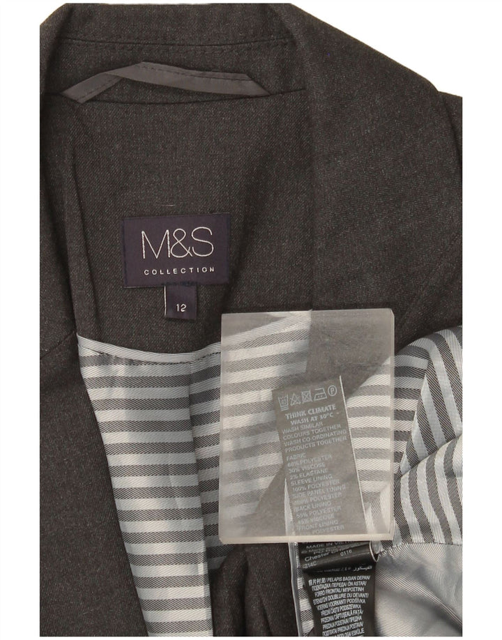 Marks & Spencer Dame 1-knaps blazerjakke UK 12 Medium Grey Polyester