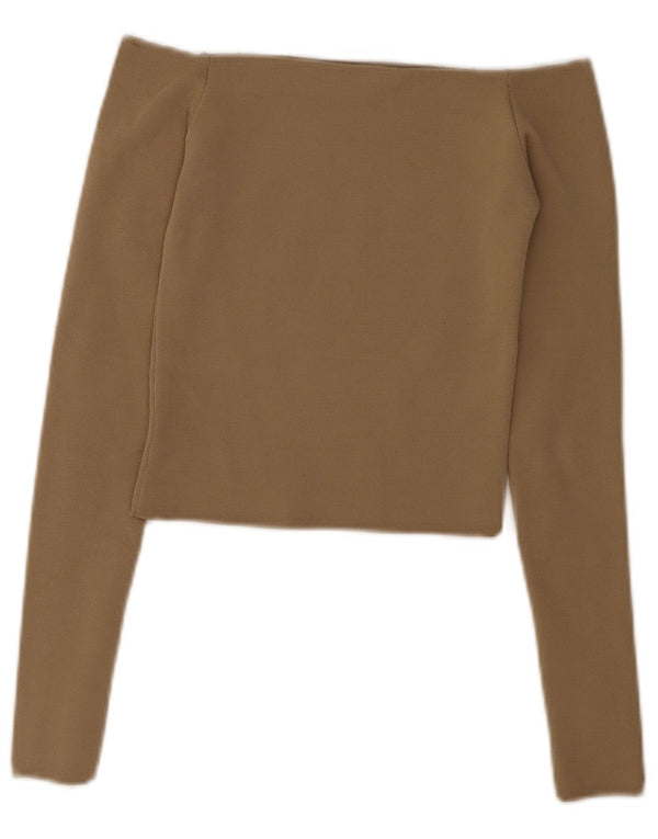 Zara Womens Crop Off Shoulder Top UK 4 XS Beige Polyester