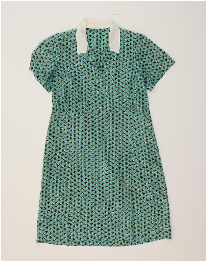 VINTAGE Womens Abstract Pattern A-Line Dress UK 14 Large Turquoise Vintage Vintage and Second-Hand Vintage from Messina Hembry 
