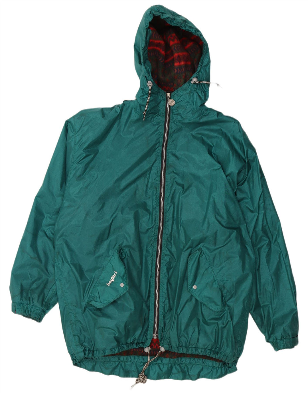 VINTAGE Herre grafisk hætte vindjakke UK 42 XL Grøn polyamid