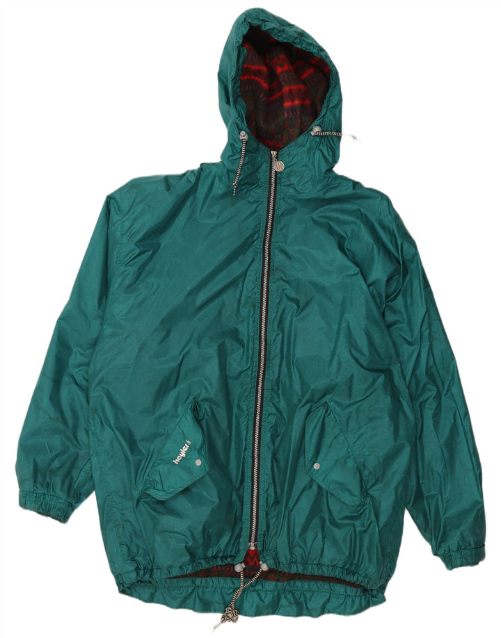 VINTAGE Herre grafisk hætte vindjakke UK 42 XL Grøn polyamid