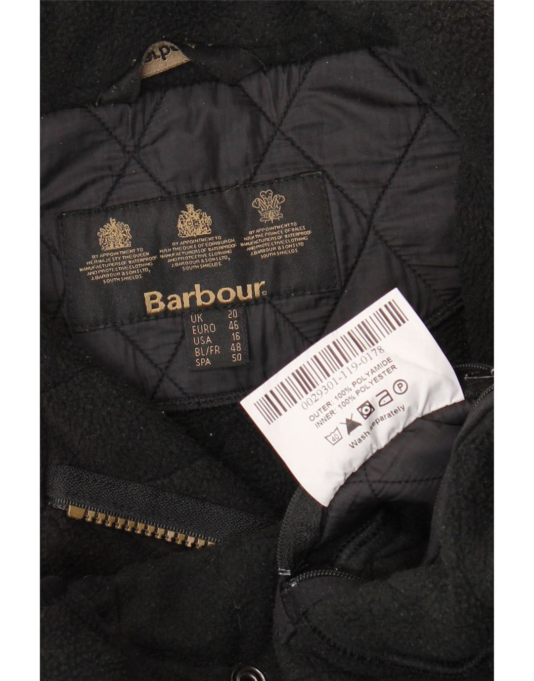 BARBOUR Quiltet jakke til kvinder UK 20 2XL Sort polyamid