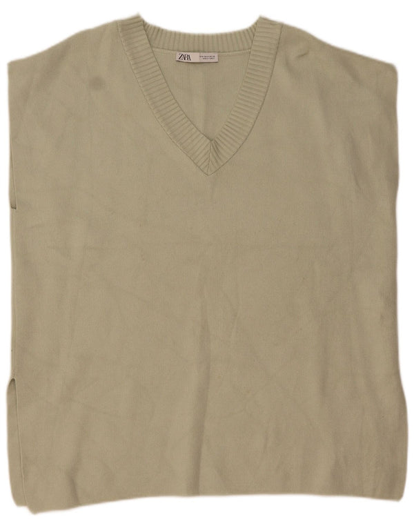 Zara Dame Oversized Vest Tank Top UK 14 Medium Khaki Viscose