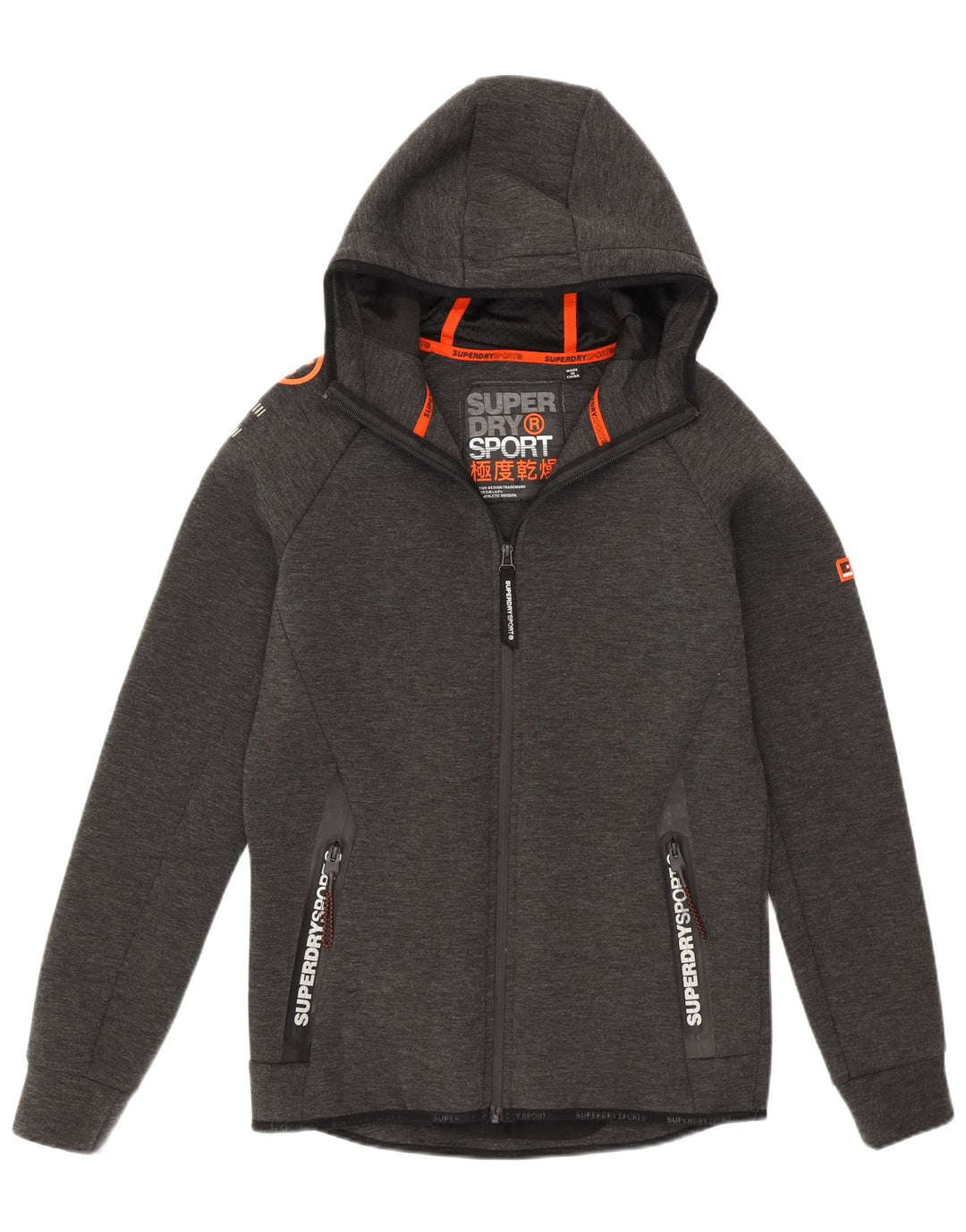 Superdry Herre grafisk hættetrøje med lynlås, lille grå polyester