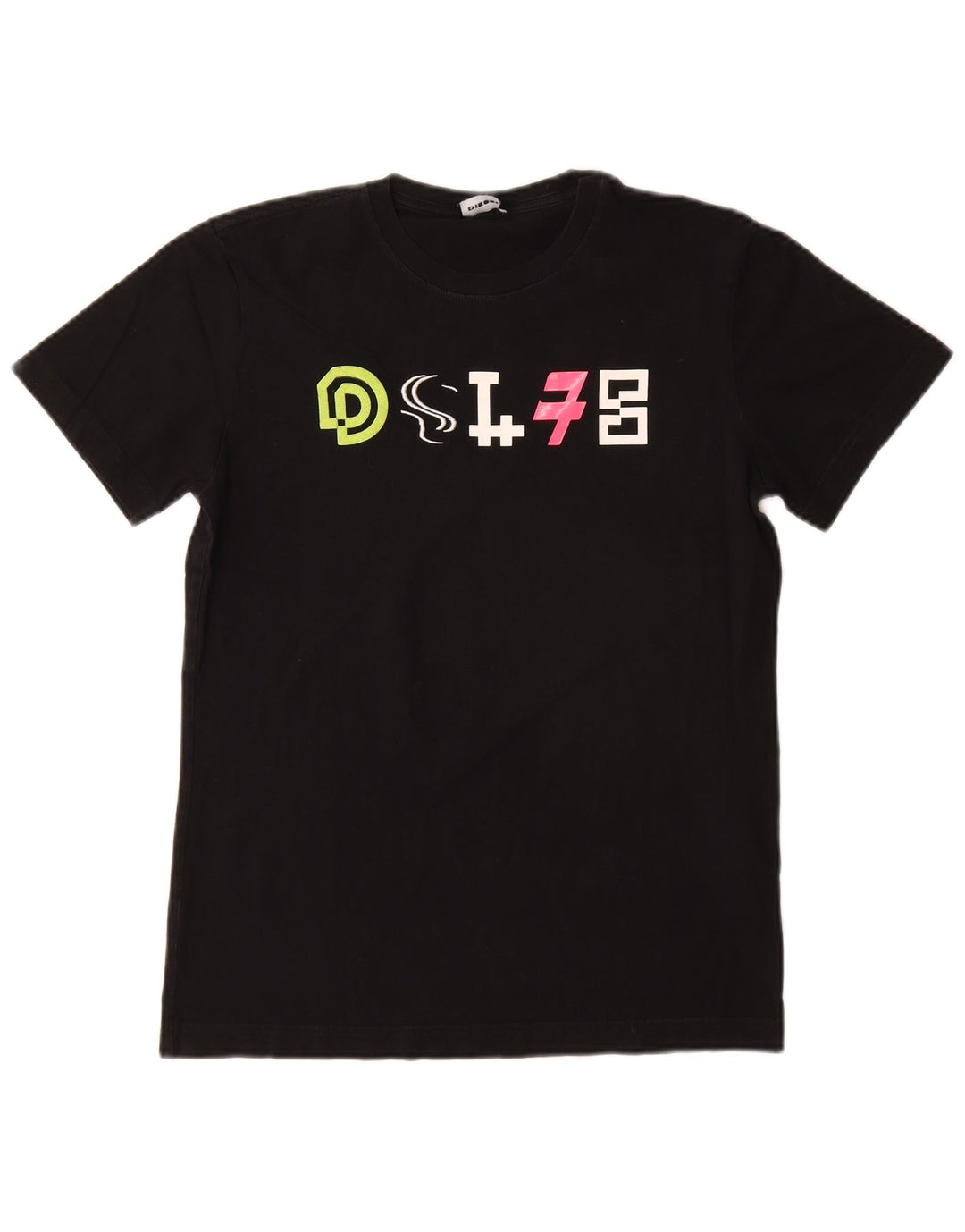 Diesel Dame Grafisk T-Shirt Top UK 10 Small Black Bomuld