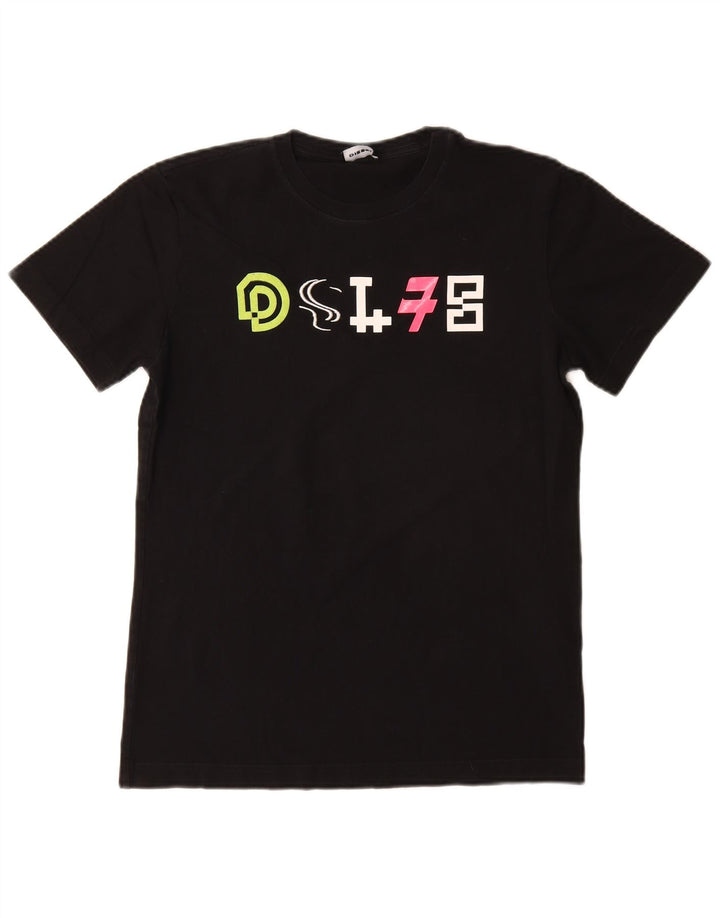Diesel Dame Grafisk T-Shirt Top UK 10 Small Black Bomuld