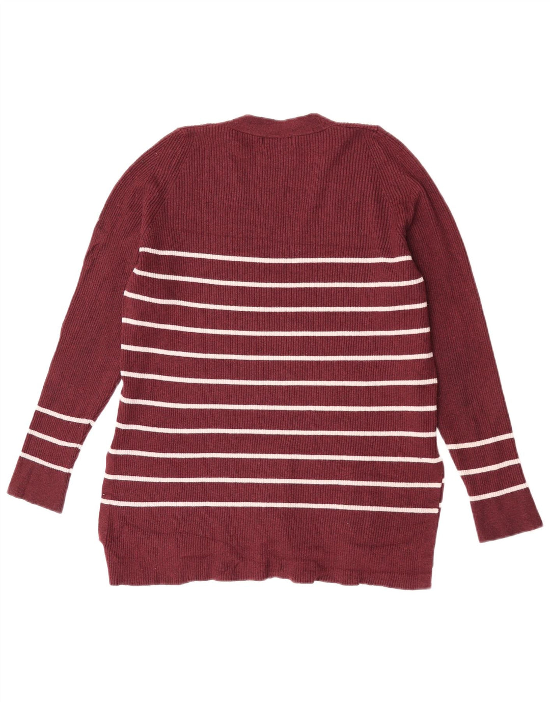 Marks & Spencer Dame V-hals sweater UK 12 Medium Bourgogne stribet