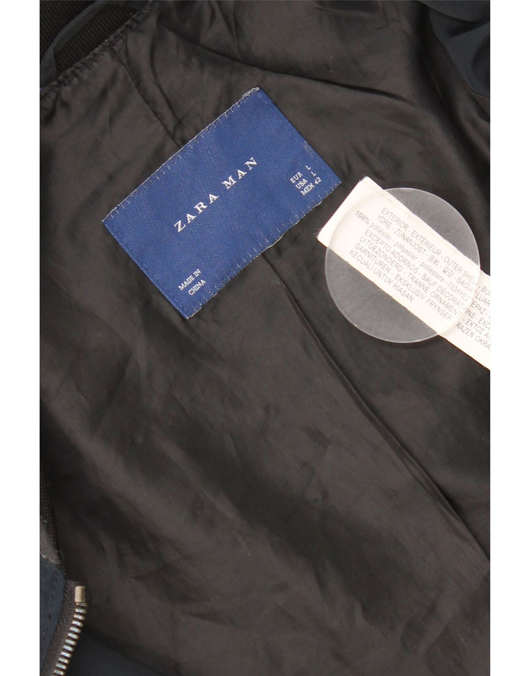 Zara Herre Bomber Jacket UK 40 Large Navy Blue Polyester