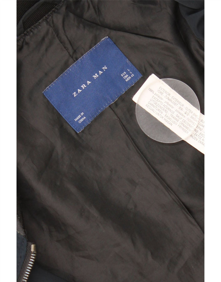 Zara Herre Bomber Jacket UK 40 Large Navy Blue Polyester