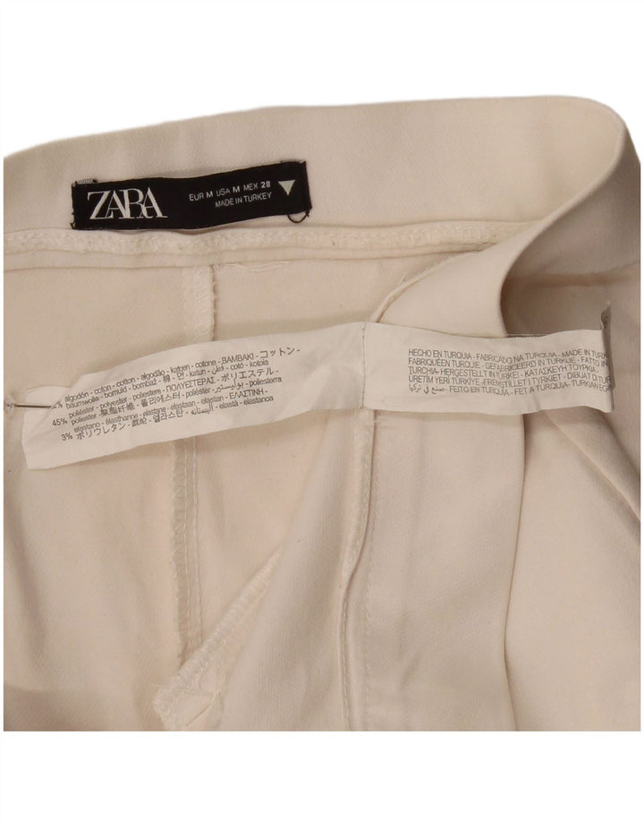 Zara Dame Bootcut Cropped Trousers Medium W29 L25 Hvid Bomuld